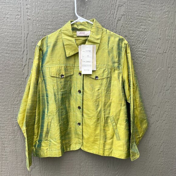 NEW Anu by Natural Womens Small Silk Green Button-Up Shirt Jacket  Artsy NWT - Picture 1 of 8